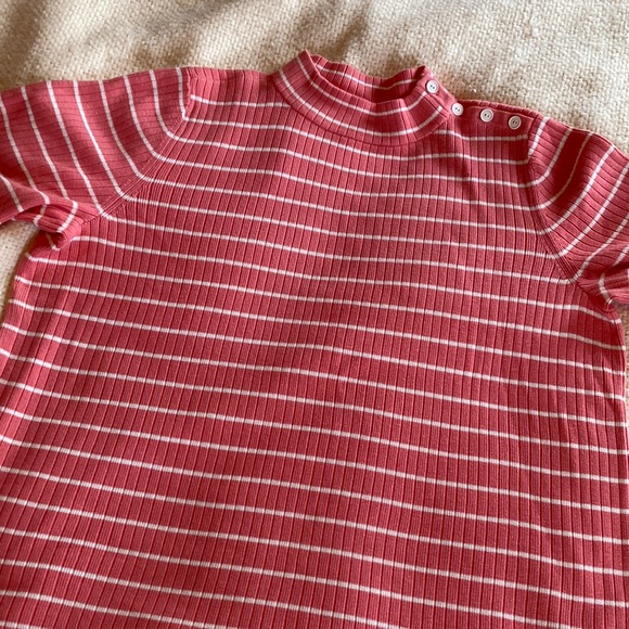 Talbots 2X summer short sleeve sweater Peach and white stripe - Picture 2 of 6